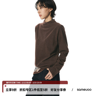 sameuoo散养文化「绅士」烟囱领正肩长袖t恤女春季打底衫内搭上衣