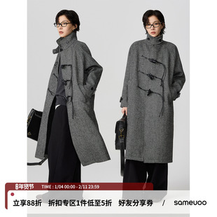 【刘恋同款】sameuoo散养文化「墨弓」羊毛混纺牛角扣毛呢大衣冬