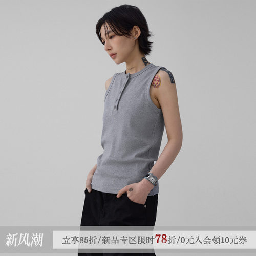 sameuoo散养文化「色」弹力螺纹背心t恤女夏季坎肩休闲无袖上衣t