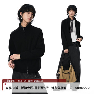 sameuoo散养文化「寒鸦」空气层卫衣外套秋冬 立领短款 银狐绒底