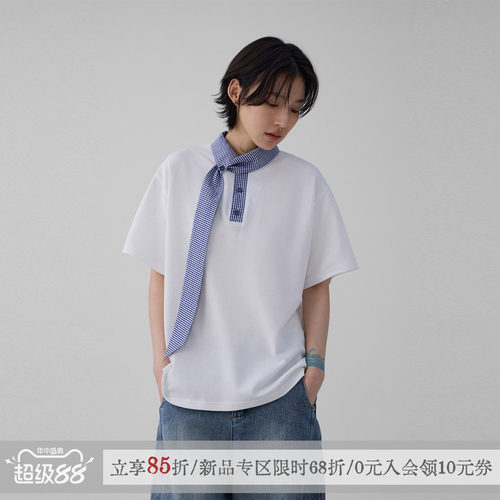散养文化航海系领口拼接短袖t