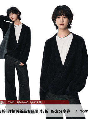 sameuoo散养文化「月墨」不规则交叉门襟毛衣开衫外套文艺风道袍