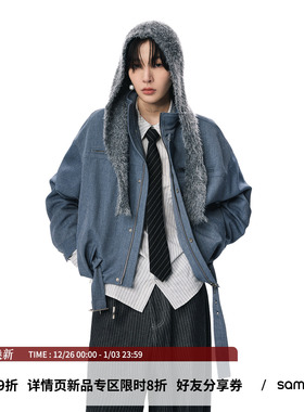 【牛在在同款】散养文化「蓝调游牧」松弛感落肩外套腰带中性夹克