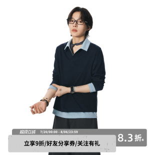 t恤女秋中性风雪花棉正肩上衣 sameuoo散养文化「谧言」假两件长袖