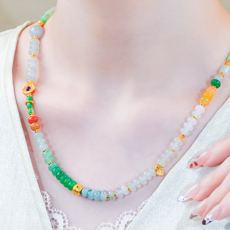 天然翡翠吊坠A货飘花翡翠项链