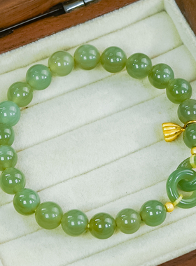 天然和田玉晴水色莲蓬圆珠手串