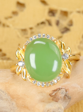 新款戒指简约风格天然和田玉-时尚百搭满绿碧玉戒指节日送礼