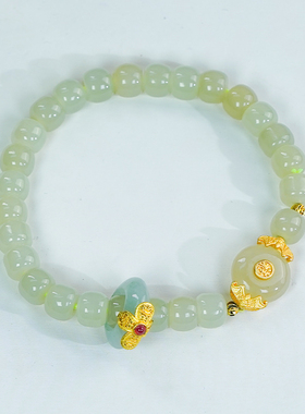 天然和田玉晴水平安扣珠子手串