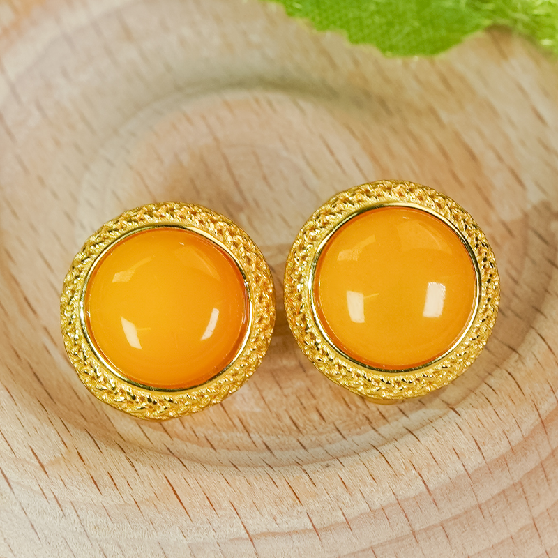 天然蜜蜡耳饰银镶嵌精致镂空花丝工艺满蜜满蜡蛋面耳钉耳夹