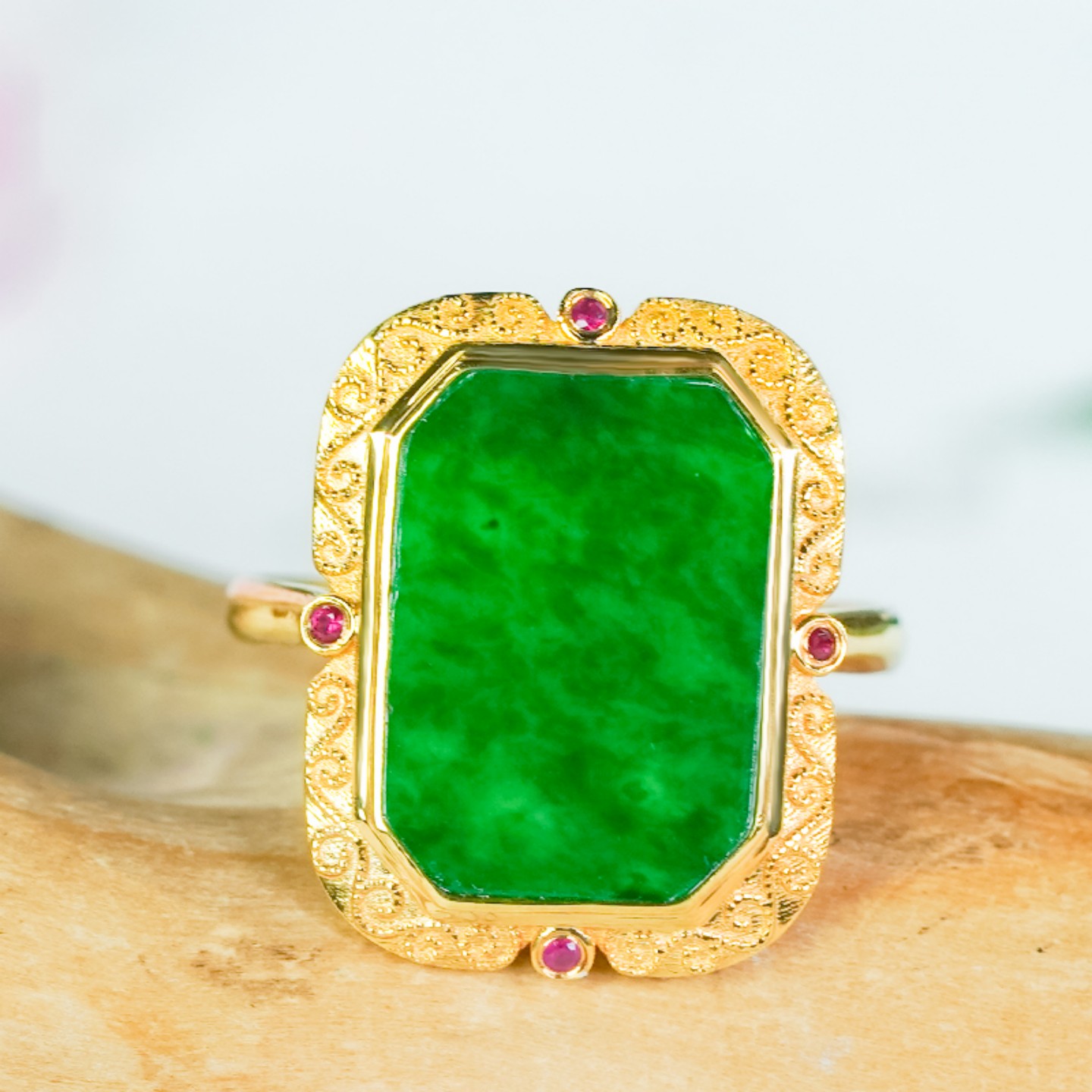 18K金A货翡翠无事牌戒指