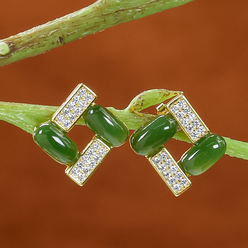 天然和田玉银镶嵌精致时尚设计感和田玉碧玉猫眼耳钉一对节日送礼,珠宝/钻石/翡翠,其他,淘宝优惠券,粉丝福利购,淘宝优惠卷