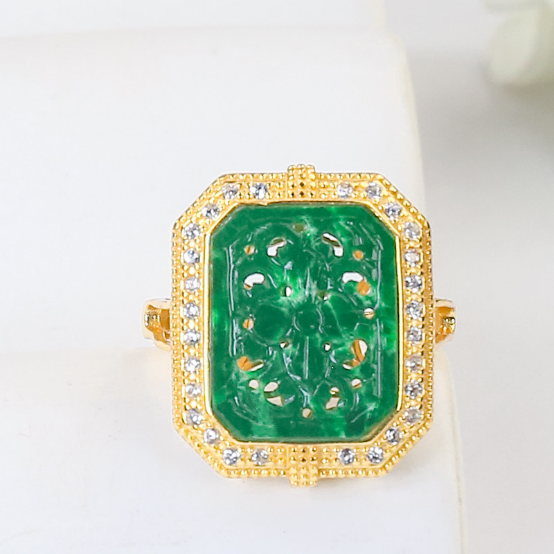 925银镶嵌天然翡翠A货时尚雕花设计感翡翠方牌无事牌戒指节日送礼,珠宝/钻石/翡翠,戒指/指环,淘宝优惠券,粉丝福利购,淘宝优惠卷