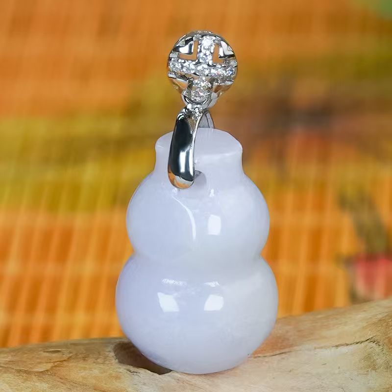 天然翡翠A货银镶嵌时尚简约雕刻高级感玉石紫色翡翠葫芦吊坠