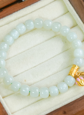 福利款天然和田玉手串精致珐琅彩莲花莲蓬大气珠子手链