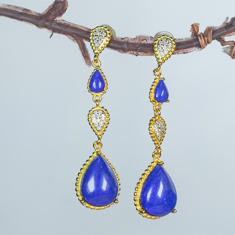 新年送礼送女友送爱人精致大气银镶嵌天然青金石长款水滴耳坠耳钉,珠宝/钻石/翡翠,耳饰,淘宝优惠券,粉丝福利购,淘宝优惠卷