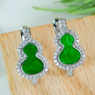 925银镶嵌天然翡翠耳钉A货满绿葫芦耳包时尚轻奢简约款耳环