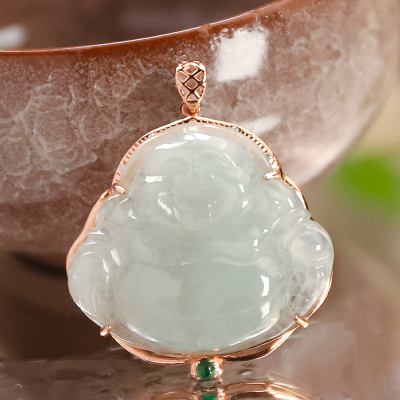 14K金天然翡翠A货时尚百搭佛公款吊坠