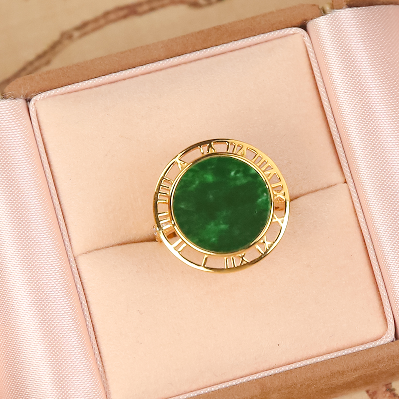 飘绿-天然翡翠a货 时尚阿拉伯数字包边银镶戒指
