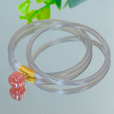 柿柿如意天然玛瑙新中式国风气质四叶草细条手镯叮当镯一对