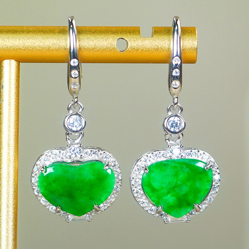 天然翡翠A货925银镶满辣阳绿