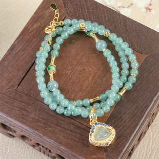 天然翡翠A货蓝水珠子翡翠佛公项链手链两用款送妈妈送爱人