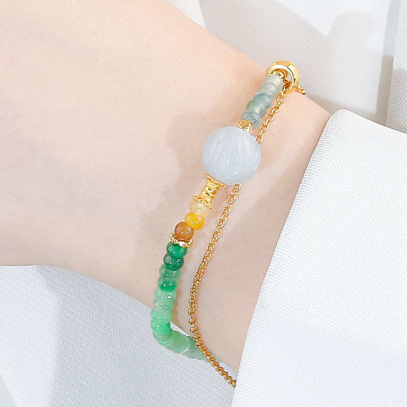 天然翡翠A货925银镶嵌玉时尚百搭翡翠多宝莲花渐变手链手串,珠宝/钻石/翡翠,手链/手串,淘宝优惠券,粉丝福利购,淘宝优惠卷