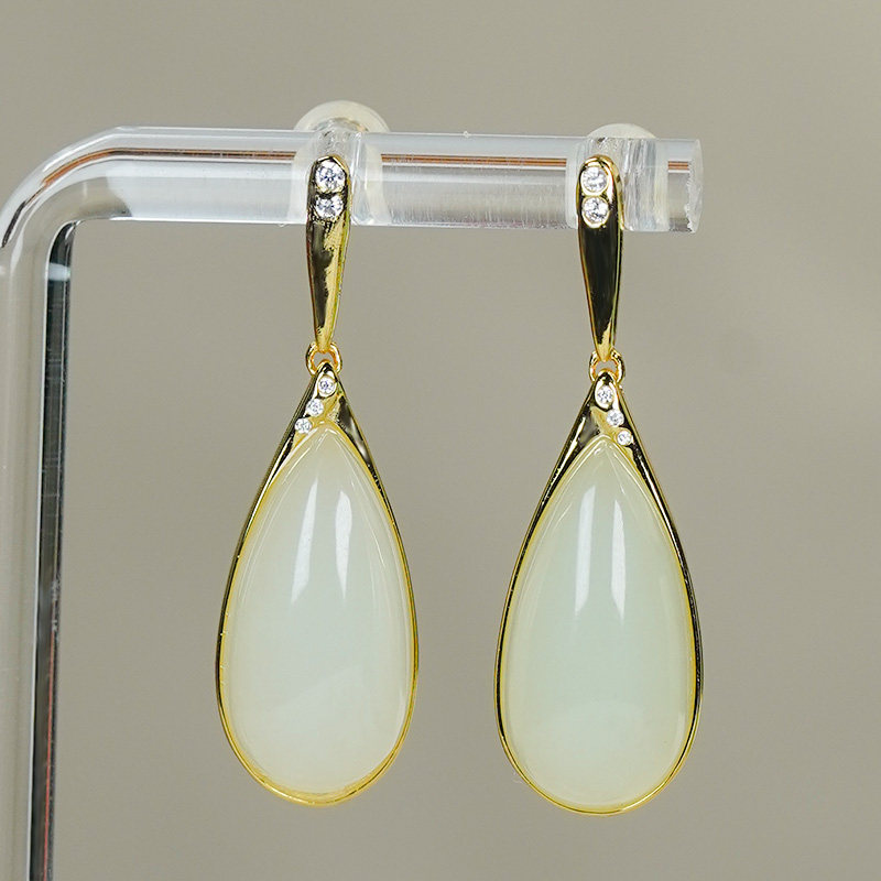 和田玉耳环银镶嵌时尚天然和田玉简约百搭白玉水滴蛋面耳钉耳扣,珠宝/钻石/翡翠,耳饰,淘宝优惠券,粉丝福利购,淘宝优惠卷