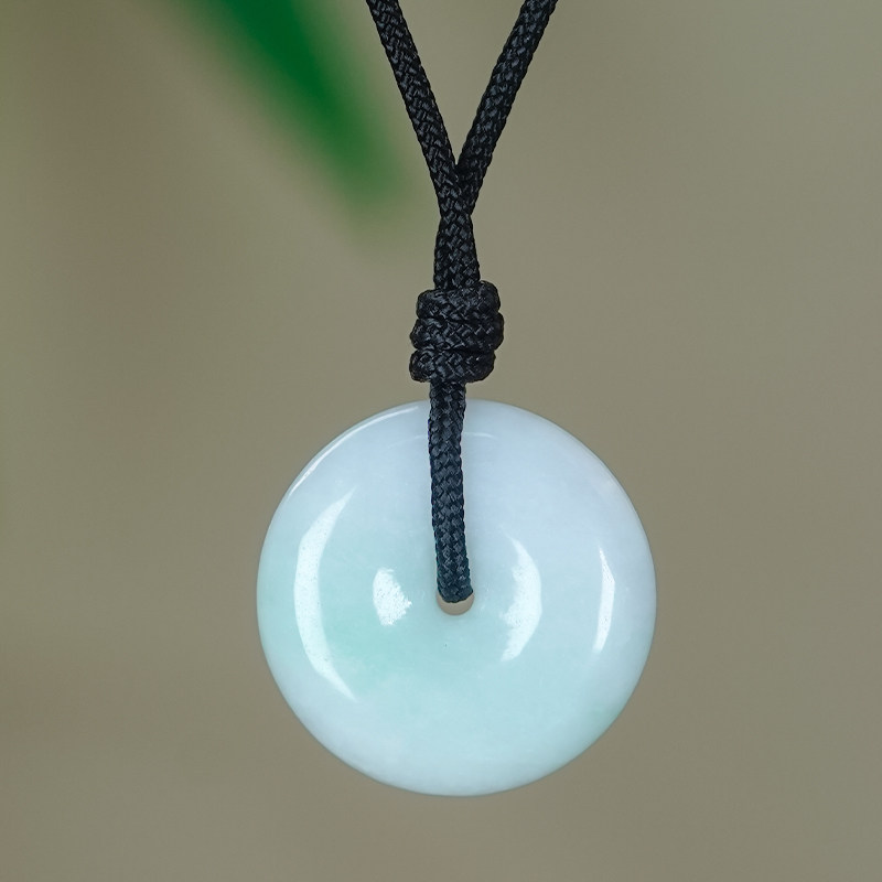 福利款天然翡翠A货冰润飘花翡翠平安扣吊坠黑绳（多样性发货）