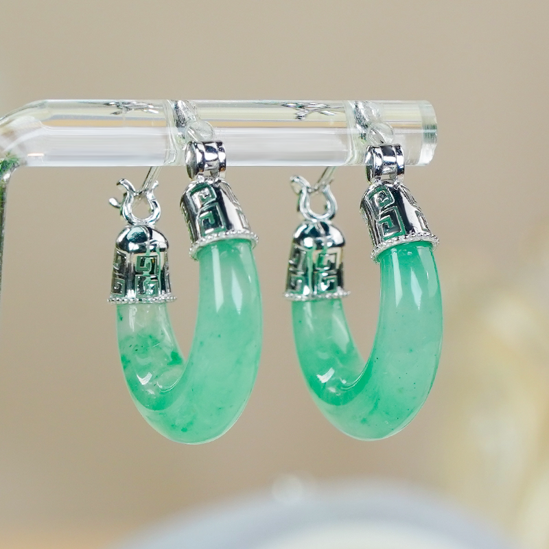 情人节礼物银镶嵌天然石英质玉半圆耳钉耳包时尚简约冰润冰透