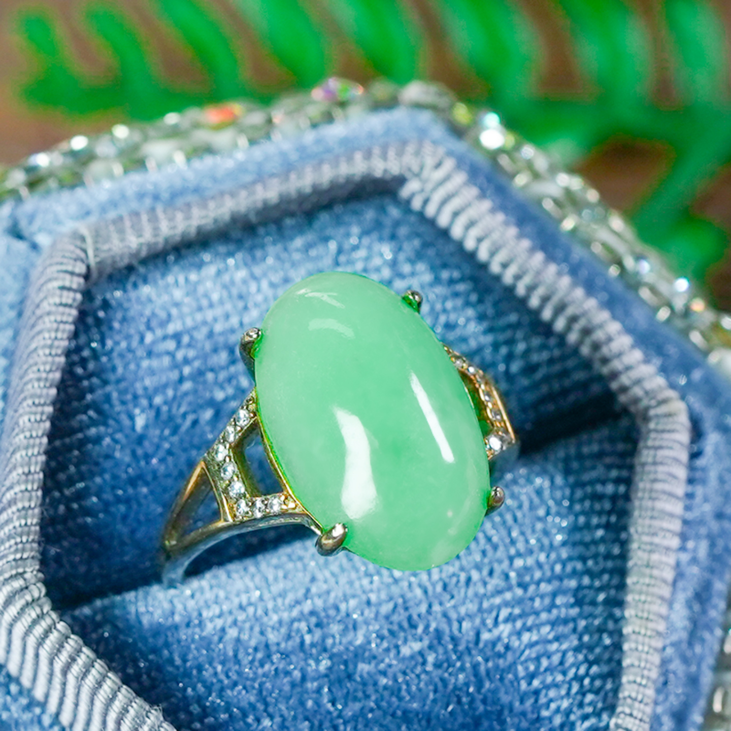 天然翡翠戒指A货银镶嵌时尚大气