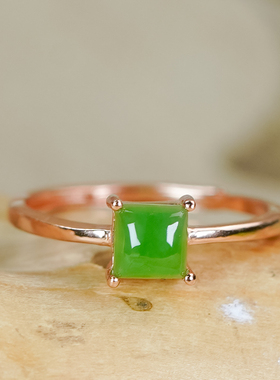 天然和田玉银镶嵌简约气质百搭碧玉方糖戒指