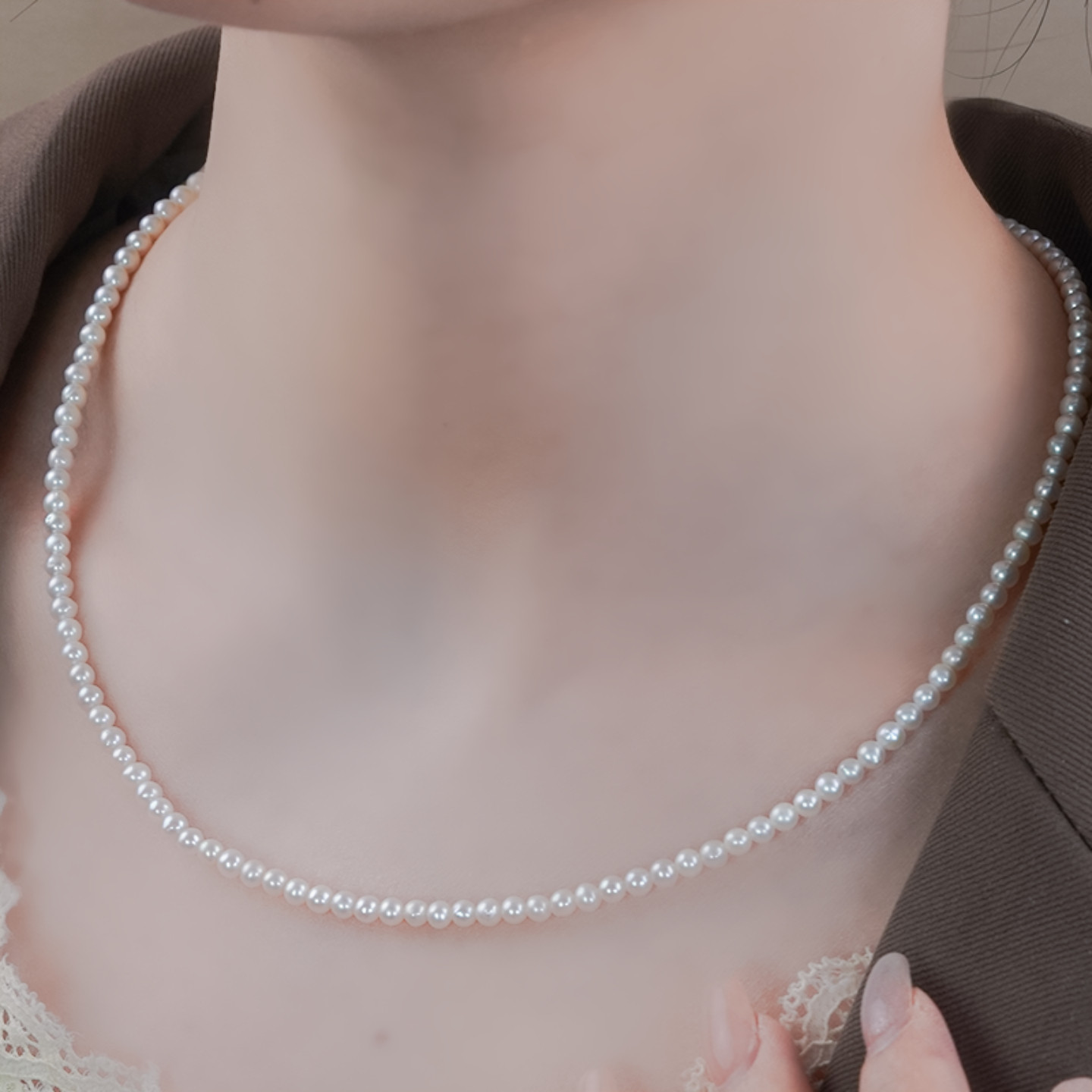 925银镶嵌天然淡水珍珠项链时尚气质白色小米珠手链