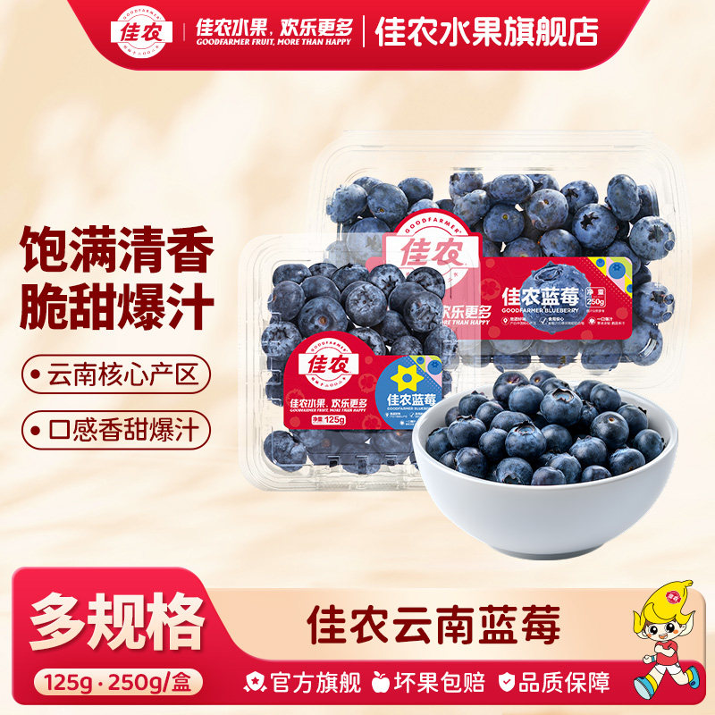 佳农云南蓝莓多规格125g脆甜新鲜水果盒装26年头茬新果现货