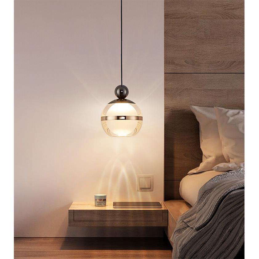 卧室床头吊灯现代简约轻奢水晶单头圆球升降悬浮床头柜吊线灯