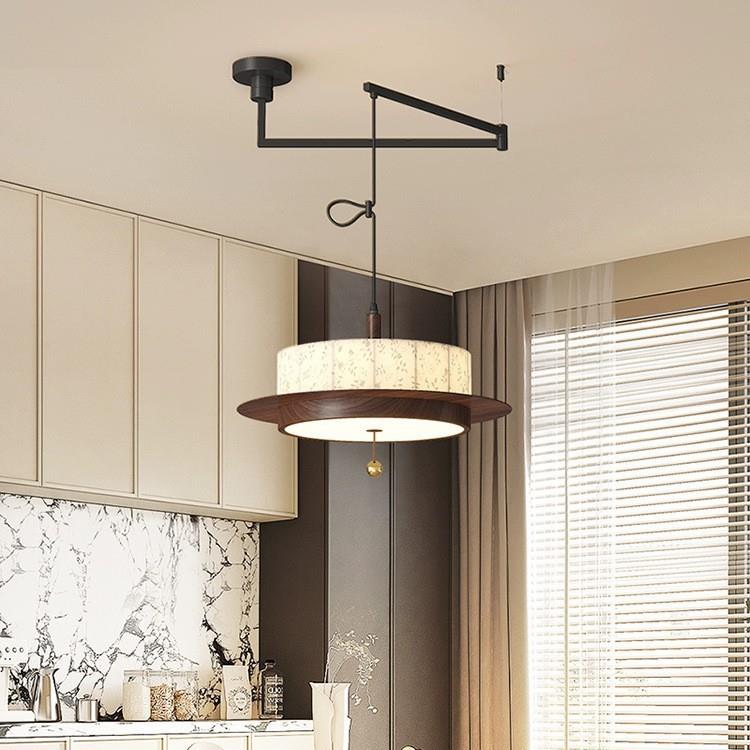 宋代美学餐厅吊灯可摇臂2025新款中古风布艺花纹新中式茶室卧室灯