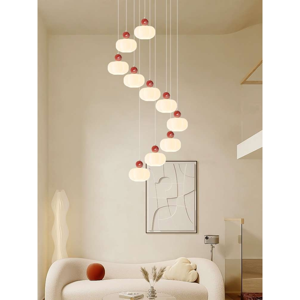 奶油风现代简约新款楼梯吊灯长吊灯别墅复式楼挑空大厅创意云朵灯