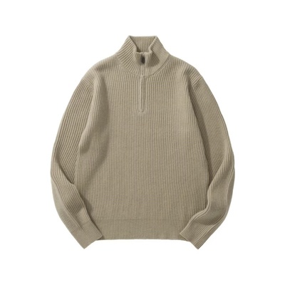 老钱风100%羊毛半拉链半高领套头针织毛衣男秋冬高级感条纹羊毛衫