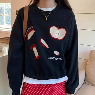 Ott 秋日随想记～减龄苹果毛巾刺绣宽松休闲加绒圆领卫衣 Studio