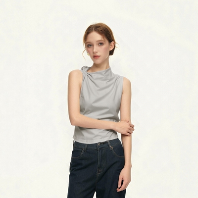 法式纯欲性感荡领露肩上衣女