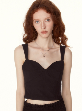 SURE ENOUGH 原创设计新款黑色短款无袖胸衣吊带背心上衣外穿女