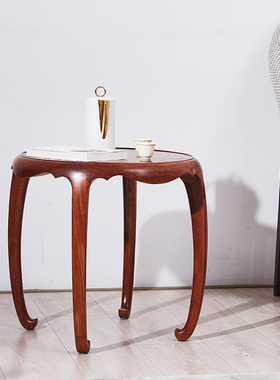 德古红木家具掬月·边几缅甸黄花梨大果紫檀明式圆几小茶几花几子