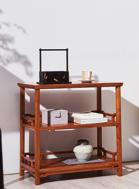 德古红木家具松山·茶边柜缅甸花梨大果紫檀双层敞开式茶水柜边几