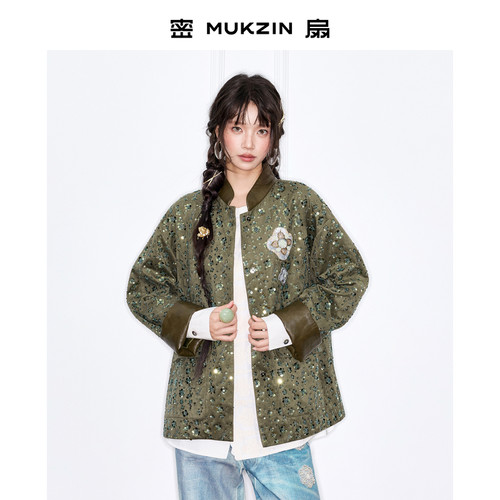 密扇冬季提花亮片钉珠外套