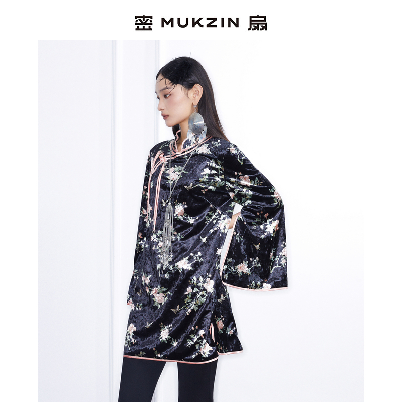 密扇2024秋冬季新款玲珑系列「玉环」中式国风复古丝绒斗篷旗袍裙