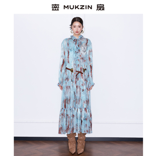 喇叭长袖 密扇2026年春季 送腰带 「长安夜歌」新中式 连衣裙 新款