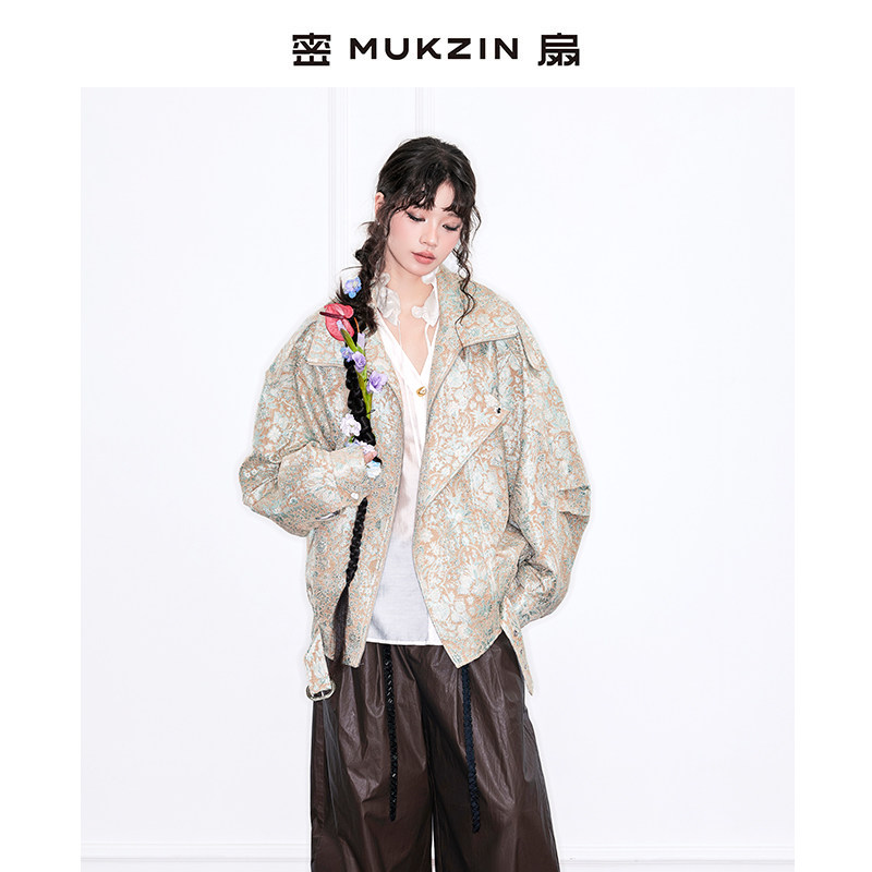 密扇2025秋季新款云瑶之镜复古花纹休闲提花精致挺括外套