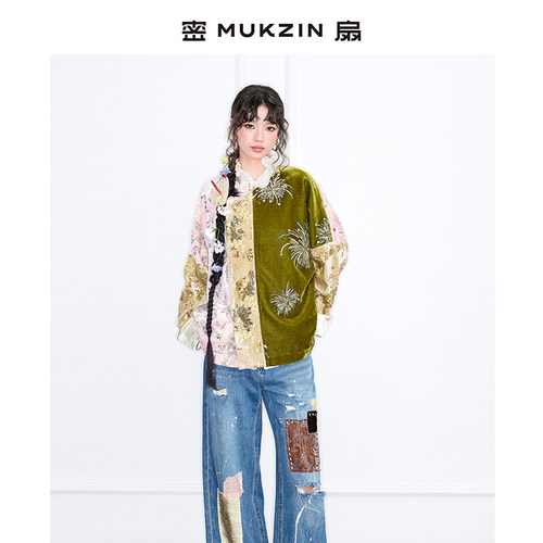 密扇秋季新中式撞色拼接氅衣