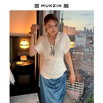 密扇咖啡色短袖女款显瘦T恤