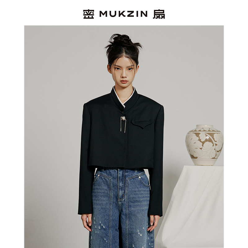 密扇改良中山装黑色唐装