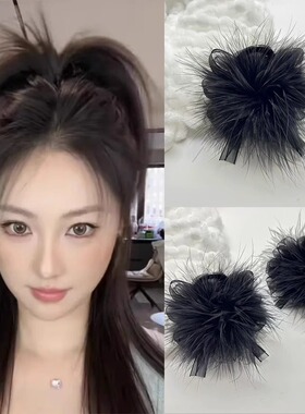 气质高马尾蝴蝶结黑色羽毛抓夹女2025新款后脑勺头发中号发夹女